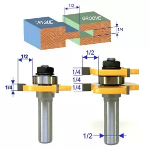 2 Stck. 1/2 Zoll Schaftzunge und Nut Baugruppe Router Bit Set S - Bild 1 von 12
