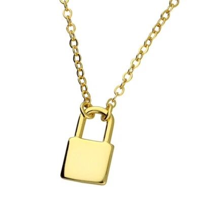 Yellow Gold Plain Padlock Necklace On  Solid Sterling Silver 40cm-45cm - Image 1 of 3