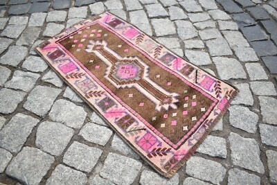 AMAZING Turkish Pink Rug 1'4 x 2'5 ft Vintage Kilim Small Anatolian Oushak Rug   - Изображение 1 из 4