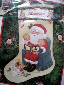 Christmas Crewel Stitchery Dimensions Stocking KIT, SANTA & ANGELS,8088,Morehead - Picture 1 of 9