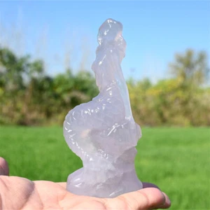 4.7" Natural fluorite Mermaid hand Carved Reiki Crystal Skull Heal Decor gift 1x - Picture 1 of 14