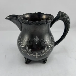 Antique Hartford Silver Plate Co Etched Art Nuveau Creamer Quadruple 25105 - Picture 1 of 12