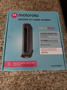Motorola MB8611 DOCSIS 3.1 Multi-Gig Cable Modem 2.5 Gbps Port 2500 Mbps - Black - Photo 1/8