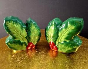 Holiday Time Leaf and Holly Berry Salt and Pepper Shaker Set 2.75"H X 2.75"L - Picture 1 of 9