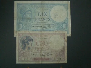**2 Album Fillers** 10 & 5 Francs 1940 & 39 France  Banknotes***   - Picture 1 of 12