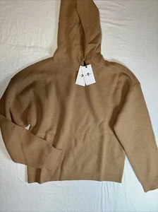 7 For All Mankind Hoodie Women S Beige Cropped Hooded Sweatshirt Pullover $288 - Picture 1 of 5