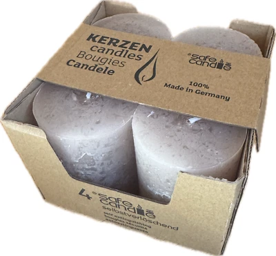 Wenzel Rustic Kerze 80×60 mm 4er‑Pack selbstverlöschende Kerzen Stumpenkerze Neu - Bild 1 von 4
