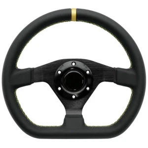 300mm 11.8' D Style Black Genuine Leather Thickened Spoke Sport Steering Wheel - Picture 1 of 9