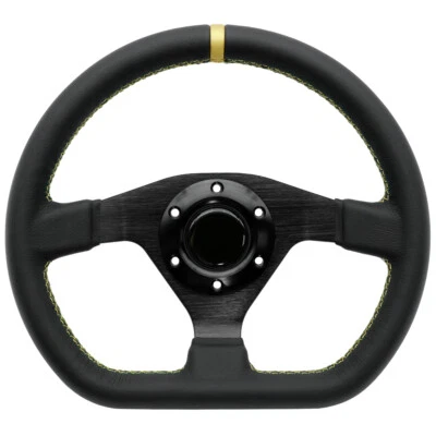 300mm 11.8' D Style Black Genuine Leather Thickened Spoke Sport Steering Wheel - Image 1 of 4