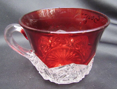 1897 Ruby Stained EAPG Pattern Glass Heart Band Cup Souvenir Wakefield Mass. - Image 1 of 3
