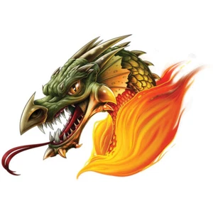 "Dragon" Temporary Tattoo, Green Dragon Head w/ Forked Tongue in Fire Flames - Picture 1 of 1