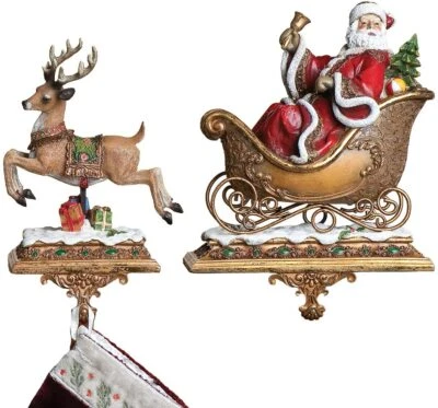 Joseph's Studio by Roman Set of 2 Santa with a Reindeer Stocking Holder, 9.25"H - Image 1 of 2
