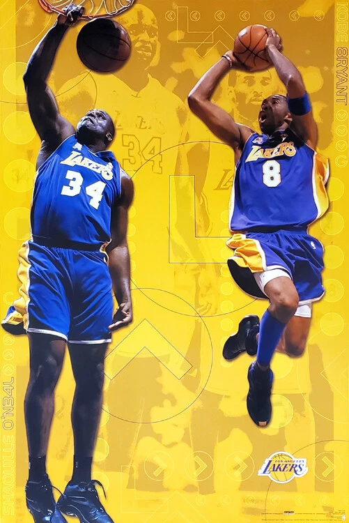 SPORTS POSTER WAREHOUSE KOBE BRYANT and Shaquille ONeal GOLDEN DUO Los Angeles Lakers 2002 22x34 POSTER