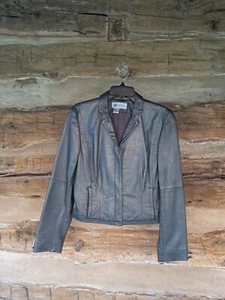 Worth Women's Vintage Jacket Fitted Zip Up Lined Leather Pewter SilverSize Small - Picture 1 of 12