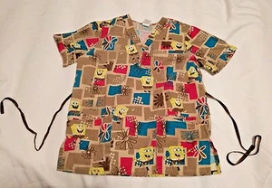 SPONGEBOB SQUARE PANTS Womens SCRUB Top SS S Shirt Nickelodeon 50284 Sponge Bob - Picture 1 of 9
