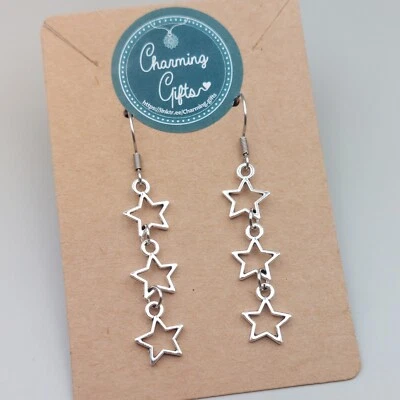 Pendientes Colgantes Estrella Plata - Regalo Joyería Celestial, Hechos a Mano y Personalizados Foto 1 de 4