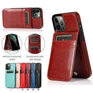 For iPhone 16e/15/14/13/12/11 Pro Max Slim PU Leather Case Flip Card Back Cover - Picture 1 of 38