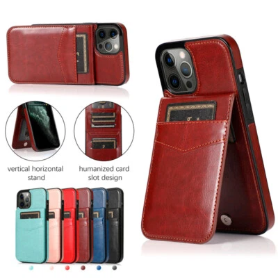 For iPhone 16e/15/14/13/12/11 Pro Max Slim PU Leather Case Flip Card Back Cover - Image 1 of 4