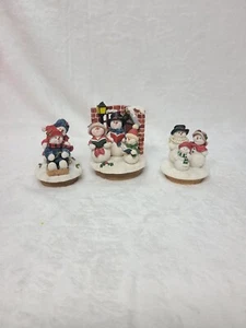 Home Interiors Christmas Snowman Family Jar Candle Toppers/ Decor (3) - Picture 1 of 8