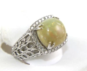 Natural Round Fire Opal & Diamond Halo Solitaire Ring 14k White Gold 5.00Ct - Picture 1 of 7