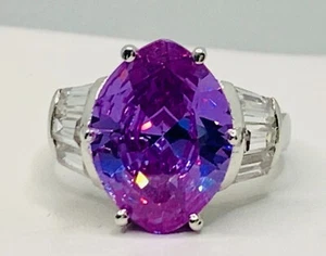 Hallmarked 925 Sterling & Simulated Amethyst & Cubic Zirconia Ring - Sz 7 - Picture 1 of 7