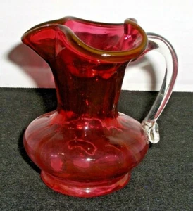 Pilgrim Glass Small Cranberry Pitcher, Creamer, Mini Vase 3.5" Tall - Picture 1 of 6