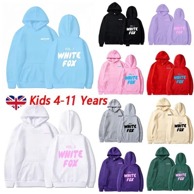 Kids Girls Boys✨White✨Black✨Foxs✨Pocket Hoodie Sweatshirt Casual Pullover Jumper