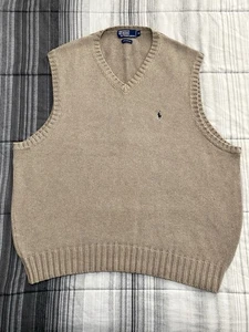 Chaleco Suéter Polo Ralph Lauren Vintage Años 90 Para Hombre XL 100% Algodón Beige Preppy - Imagen 1 de 5