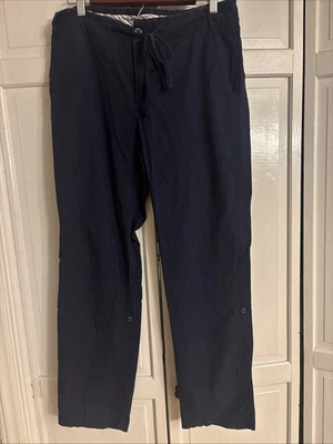 Eddie Bauer Cotton/Spandex Navy Drawstring Roll Tab Hem Ladies Pants Size 8 - Image 1 of 4