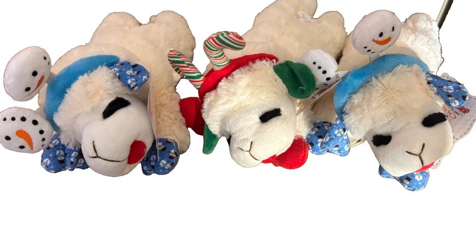 X's 3 Multipet Holiday Lambchop Snowman & Candy Cane Lamb Chop Dog Toy Christmas - Image 1 of 1