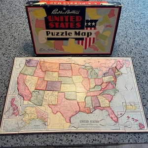 USA Puzzle Karte von Parker Brothers 1940er WWII-Ära komplett & sehr gut - Bild 1 von 2