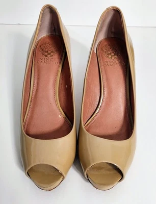 Vince Camuto "Kira" Tan Patent Leather Peep Toe Heels Women's Size 7.5 - Image 1 of 4