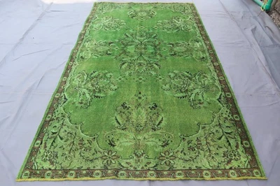 5x8 Afghan Caucasian Design Medallion Rug, Green Overdyed Turkmen Handmade Rug Foto 1 de 4