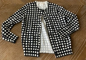 J Crew Crew Cuts Girls Casey Cardigan Sweater Black White Large Check Size 6/7 - Picture 1 of 3