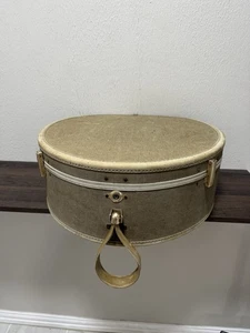 Vintage Samsonite Suitcase Shwayder Round Hat Box Train Hard Case 18" Beige - Picture 1 of 10