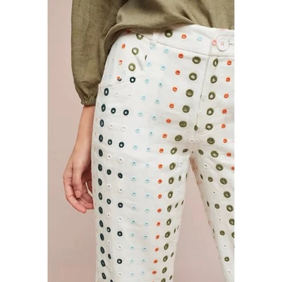 Calça Anthropologie ett:twa linho ilhós cropped perna larga tamanho 6P multicolor - Imagem 1 de 4