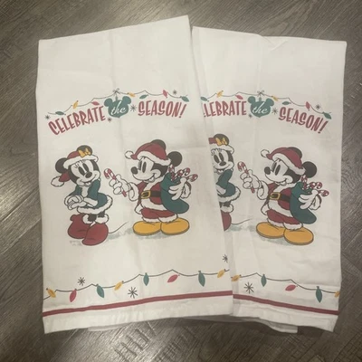 William Sonoma ~ Toallas de cocina Disney Mickey & Minnie “¡Celebra la temporada!” S/2 Foto 1 de 4