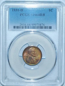 1931 D PCGS MS64RB Red and Brown Lincoln Wheat Cent - Picture 1 of 2
