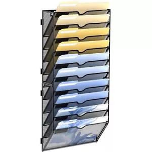 Wall File Organizer 10 Tier Hanging File Folder Mail Rack Office Mesh Black - Picture 1 of 6
