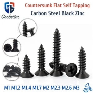 Small Micro Screw Black Zinc Phillips Countersunk Flat Self Tapping Screws M1-M3 - Picture 1 of 11