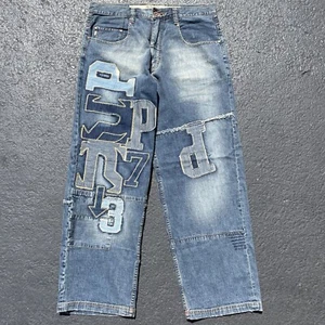 Pepe Jean Patch Work Denim Jeans Wide Leg Embroidered Hip Hop Skate Rave 38 x 33 - Imagen 1 de 8
