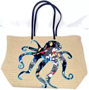 Vera Bradley Seashore Splash Octopus Straw Beach Tote - Picture 1 of 6