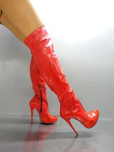 MORI OVERKNEE PLATFORM SEXY BOOTS STIEFEL STIVALE BOTAS LEATHER SHOES RED ROSSO - Imagen 1 de 6