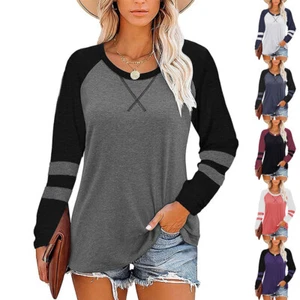 Women Casual Long Sleeve Tee Top Pullover Ladies Loose Shirts Basic Blouse Sizes - Picture 1 of 7