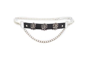 Women Silver Metal Chain Link Waistband Fun Party Belt Rose Flower Charms M L XL - Picture 1 of 23