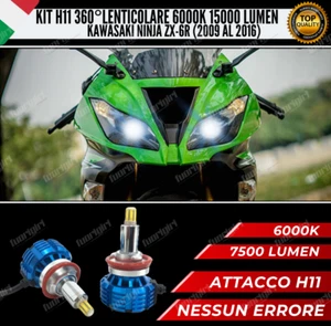 KIT FULL LED H11 LENTICOLARI KAWASAKI NINJA ZX6-R DAL 2009 AL 2016 NO ERRORE - Picture 1 of 9