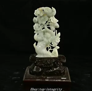 11" 100% Icy Emerald Green Jade Jadeite Carved Plum Blossom Tree Bird Statue - Picture 1 of 12