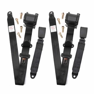 2x Retractable 3 Point Safety Seat Belt Straps Car Vehicle Adjustable Belt Kit - Picture 1 of 22