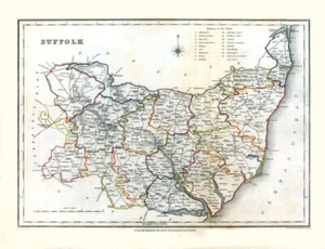 County Map of Suffolk 1848 Vintage Wall Art Print Poster A3 A4 - Picture 1 of 6