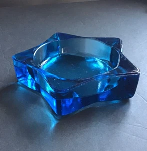 Vetro artistico riciclato 5 punti a forma di stella piatto carta blu acqua scuro vintage - Foto 1 di 10